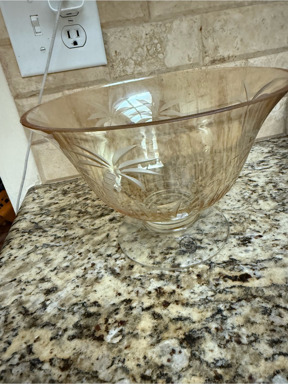 Lenox Etched Glass Pedestal Bowl in Light Amber
